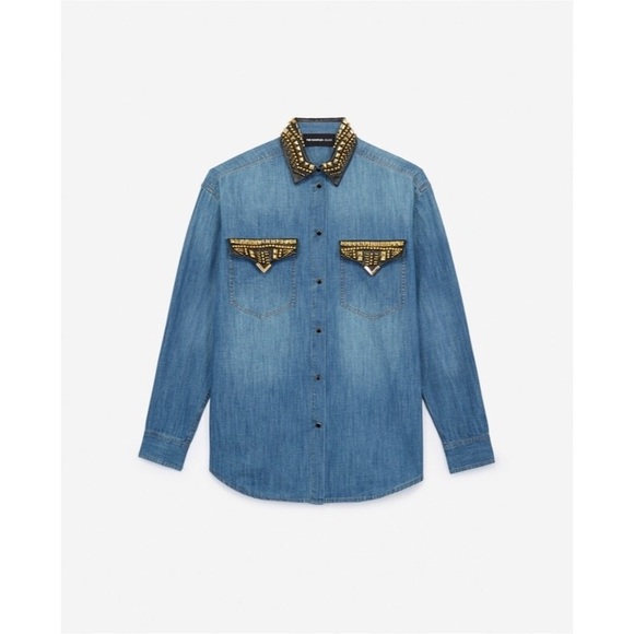 NWT The Kooples Embroidered Denim Shirt - Picture 5 of 8